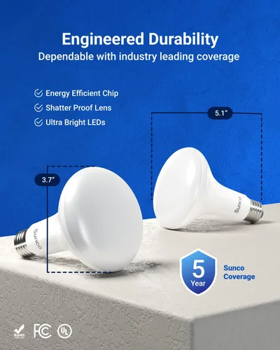 Miniatura 7 de Sunco - Paquete de 12 bombillas LED BR30, bombillas empotradas, iluminación de inundación interior, 1600 LM, 16 W (equivalente a 100 W) 3000 K 3000K