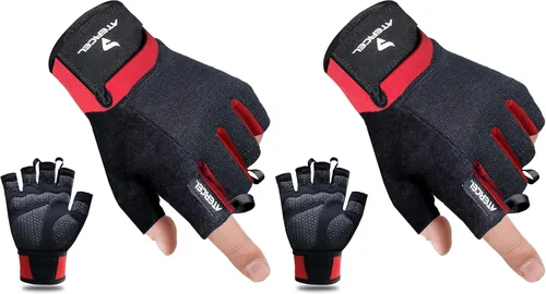 Miniatura 14 de ATERCEL Guantes de entrenamiento para hombres y mujeres, guantes de ejercicio para levantamiento de pesas, ciclismo, gimnasio, entrenamiento, Rojo
