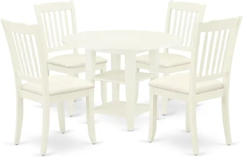 Miniatura 9 de East West Furniture SUDA3-LWH-C - Juego de mesa de comedor de 3 piezas contiene una mesa de comedor redonda con gotas y estantes y 2 sillas