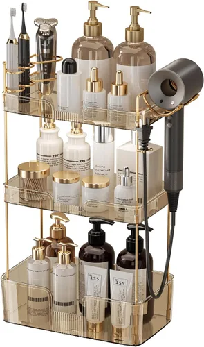 Miniatura 16 de Aveniee Organizador de mostrador de baño, estante de almacenamiento de perfume y cuidado de la piel de 2 niveles, bandeja de tocador para cosméticos