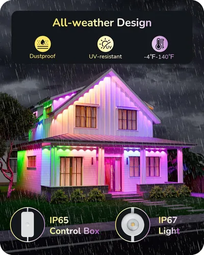 Miniatura 6 de EDISHINE Luces permanentes inteligentes para exteriores de 120 pies, 80 luces LED RGB+IC, aplicación/voz/control remoto, 50 modos de escena
