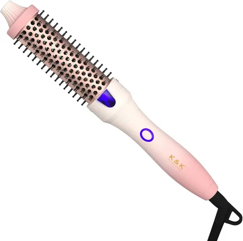K&K Cepillo rizador térmico de 1.25 pulgadas con tecnología iónica de turmalina de cerámica, cepillo caliente voluminizador para volumen de raíces y