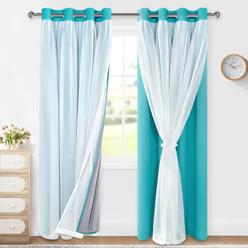 Miniatura 12 de XWZO Cortinas 100% opacas de doble capa para guardería, cortinas opacas con superposición transparente para dormitorio de niñas, cortinas