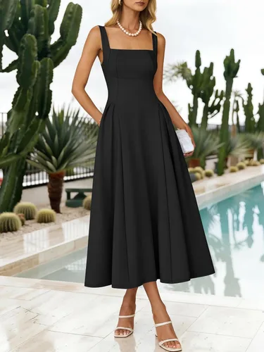 Miniatura 7 de ANRABESS Vestido de verano para mujer, para invitada de boda, cuello cuadrado, acampanado, sin mangas, fluido, elegante, formal, cóctel, fiesta