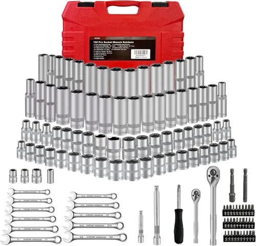 Miniatura 11 de EACELIY Juego de 28 llaves de impacto de 1/4 de pulgada, SAE, profundo y poco profundo con junta universal, barra de extensión, llave de trinquete