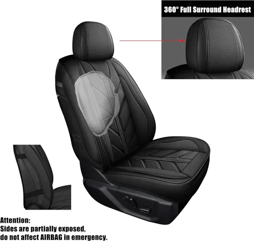 Miniatura 5 de Fundas para asientos de camioneta compatibles con Dodge Ram 1500 2009-2024, cubiertas de asiento de cuero sintético para camiones, ajuste Negro