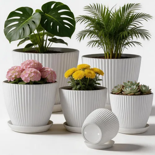 Miniatura 10 de RooTrimmer Macetas de Plástico Engrosado Negro de 7.5 Pulgadas con Platillos, Paquete de 6 Maceteros Modernos para Plántulas para Plantas
