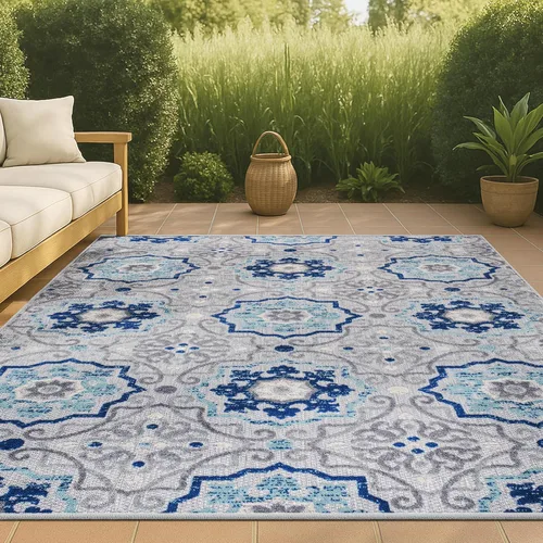 Miniatura 10 de JONATHAN Y Mediterranean Medallion - Alfombra de pasillo para interiores y exteriores, 2 x 8 pies, color azul/gris, bohemio, para patio trasero