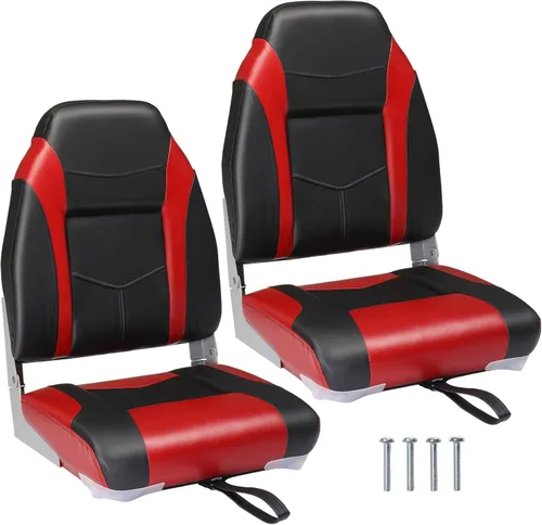 Miniatura 13 de PEXMOR Asientos de barco, respaldo bajo/alto, plegables, impermeables, asiento de capitán, 2 paquetes (respaldo alto, azul y blanco)