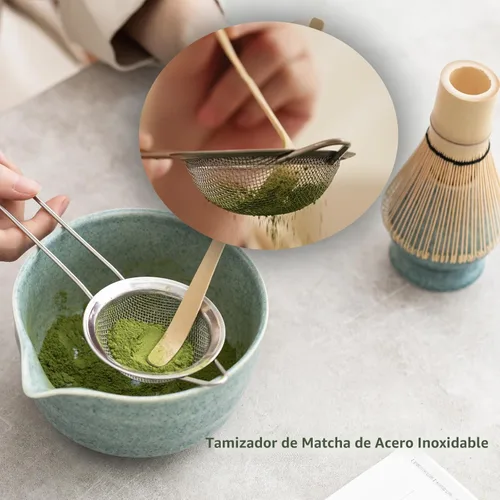 Miniatura 5 de Ochcahser Juego de juego de matcha, juego de batidor de matcha incluye cuenco y soporte de matcha, batidor de bambú matcha, cuchara y tamiz matcha