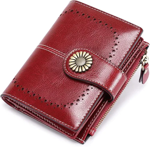 Carteras para mujeres pequeño bifold RFID bloqueo cartera de cuero genuino vintage cremallera corto titular de la tarjeta señoras monedero elegante