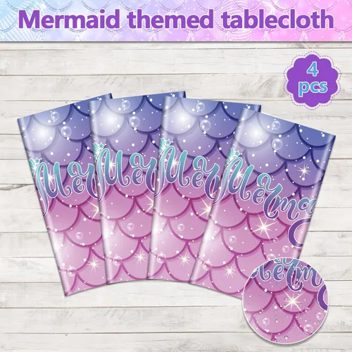 Miniatura 3 de 4 manteles rectangulares de sirena, manteles desechables para fiestas bajo el mar, baby shower, decoración de cumpleaños de sirena, 51 x 86 pulgadas