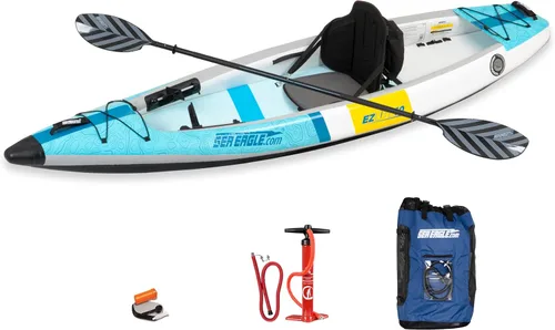 Miniatura 10 de Sea Eagle EZLITE 10 ultraligero, todo tejido, punto caído, rígido, alto rendimiento, fácil instalación, kayak inflable individual de 10 pies