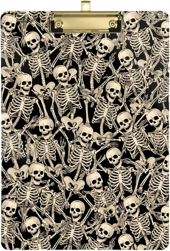 ALAZA Fun Skeletons - Portapapeles de acrílico tamaño carta A4 con clip de perfil bajo para oficina en casa, hombres y mujeres, clip de color dorado