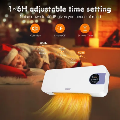 Miniatura 5 de Calentador Eléctrico de Cerámica PTC de 1500W Montado en Pared con Control Remoto, Pantalla LED, Termostato Ajustable, Protección Contra