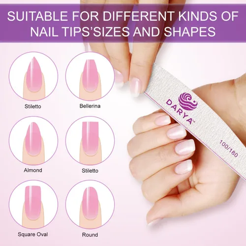 Miniatura 6 de DARYA Limas de uñas (12 piezas) de doble cara de grano 100/180 para uñas acrílicas, lima de uñas naturales, duraderas, lavables, lima de uñas