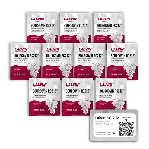 Lalvin RC-212 Levadura de vino (paquete de 10) - Hacer Mead de Sidra de Vino Kombucha en casa - 0.18 oz Sobres - Saccharomyces cerevisiae - Vendido