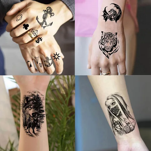 Miniatura 7 de 60 hojas de tatuajes temporales 3D de león y tigre geniales para hombres y mujeres, tatuajes falsos pequeños y aterradores de diablo, calavera