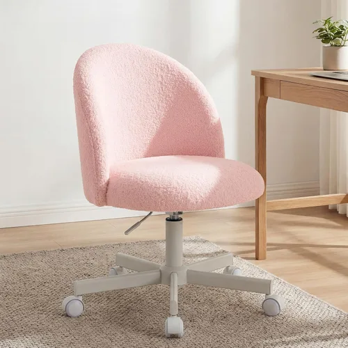Miniatura 11 de NEO CHAIR Silla de tocador de oficina con ruedas, cómoda silla de escritorio para niñas, linda computadora, pequeña, sin brazos, altura ajustable