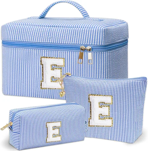 Miniatura 9 de Bolsa de maquillaje Adoryoung 3 piezas rosa+azul, Azul, A