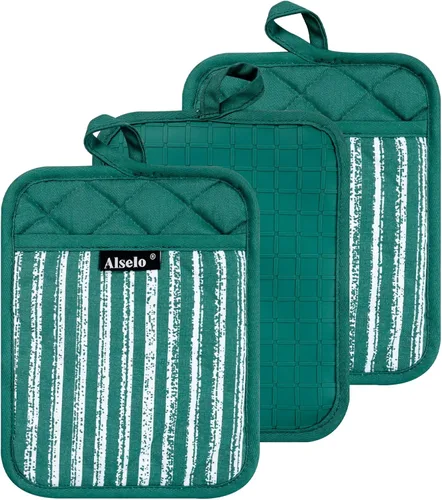 Miniatura 9 de Alselo Guantes de horno de silicona resistentes al calor 932℉ con impermeables y antideslizamiento, juego de 2 guantes de horno extra largos