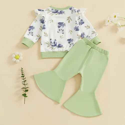 Miniatura 46 de Kaipiclos Ropa occidental para bebé niña, con lindo estampado con volantes, manga larga, pantalones para otoño e invierno, trajes de vaquera