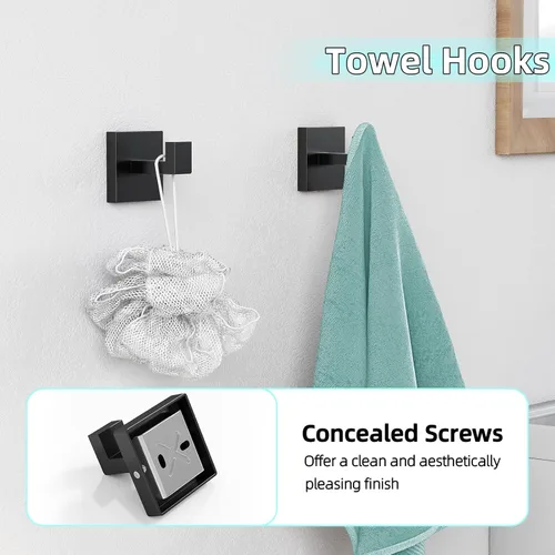 Miniatura 4 de Juego de accesorios de baño de 5 piezas, color negro mate, toalleros de acero inoxidable de 24 pulgadas para baño, juego de toallero, anillo