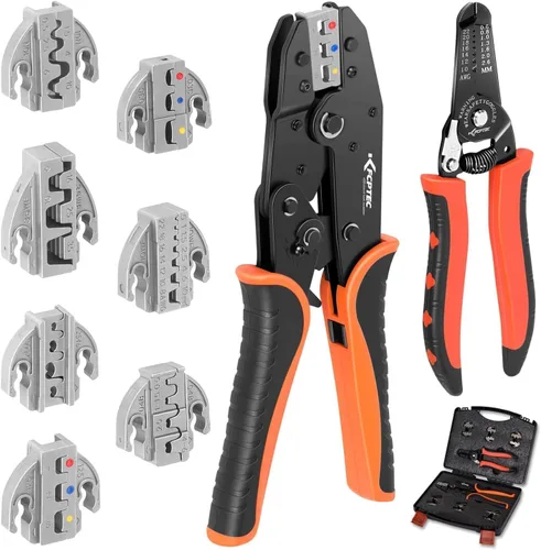 Miniatura 9 de KF CPTEC Kit de herramientas de engaste de alambre de trinquete de 5 piezas con mandíbulas de cambio rápido para conectores termorretráctiles