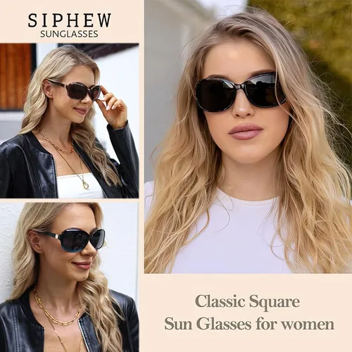 Miniatura 2 de SIPHEW - Gafas de sol polarizadas para mujer, gafas de sol cuadradas clásicas para mujer con protección UV