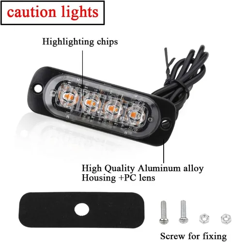 Miniatura 3 de Barra de luz estroboscópica de 4 piezas, 4 LED, ámbar, ultra delgada, con función de sincronización, para coche o camión, luz de emergencia