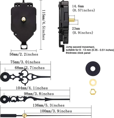 Miniatura 2 de Hicarer Kit de movimiento de reloj de cuarzo para bricolaje, péndulo de mecanismo de movimiento de reloj de repuesto