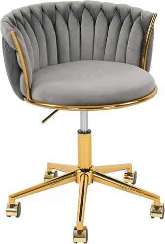 Miniatura 9 de HENGJIANYI - Silla de oficina tejida de terciopelo para el hogar, silla de escritorio giratoria moderna con ruedas, silla de tocador de altura Beige