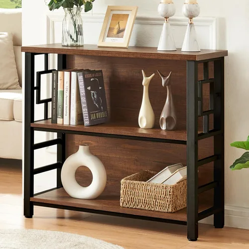 Miniatura 11 de HOMISSUE Estantería para libros, estantería profunda de 3 niveles con almacenamiento, estantería de madera de ingeniería y metal, estantería baja
