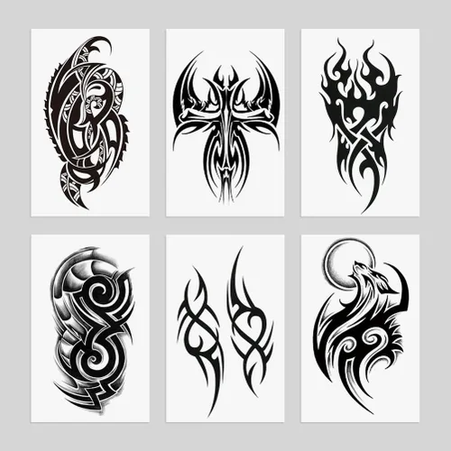 Miniatura 2 de 6 hojas impermeables brazo cuerpo arte temporal tatuaje pegatinas hombres negro lobo cruz tribal tótem cuerpo arte TBS-12
