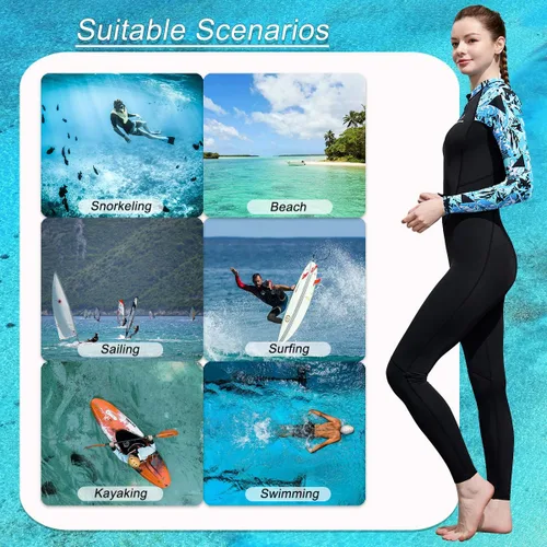Miniatura 5 de Skyone Traje de baño de protección contra erupciones de cuerpo completo para mujeres y hombres, traje de buceo delgado para buceo, protección UV