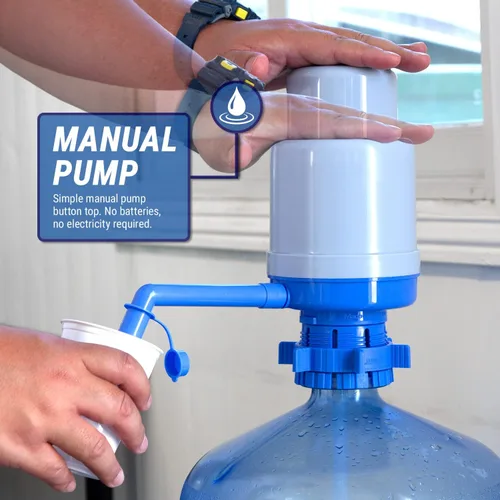 Miniatura 5 de Dolphin - Bomba de agua manual para botellas de 2 a 6 galones, dispensador de agua manual azul a presión, bomba de presión con un tubo extra corto