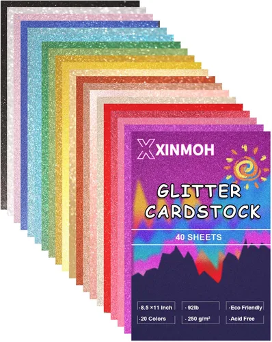 Miniatura 4 de XXINMOH 40 hojas de cartulina con purpurina de 8.5 x 11 pulgadas, 20 colores de cartulina prémium para Cricut, manualidades y proyectos