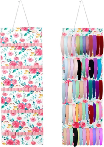 Miniatura 12 de Tudomro Soporte Colgante para Diademas para Niñas Organizador de Accesorios de Cabello de Felpa con 60 Bandas Elásticas Soporte para Lazos