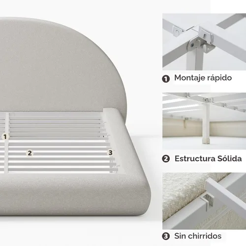 Miniatura 8 de RECCI AirFrame - Base de cama tapizada de media luna con cabecero, base arqueada curvada con cabecero, espuma acolchada totalmente redonda de 5