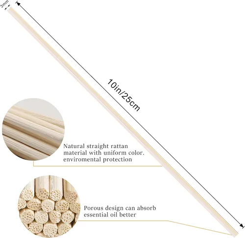Miniatura 4 de VFULIE 100 varillas difusoras de varillas de 10 pulgadas, varillas de madera de ratán natural de 10 pulgadas, repuesto para fragancia aromática