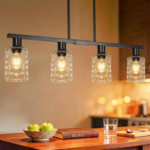 Miniatura 10 de Iluminación de isla de cocina de 4 luces, lámpara cromada para comedor, luz de isla para colgar sobre la mesa para candelabros lineales de granja