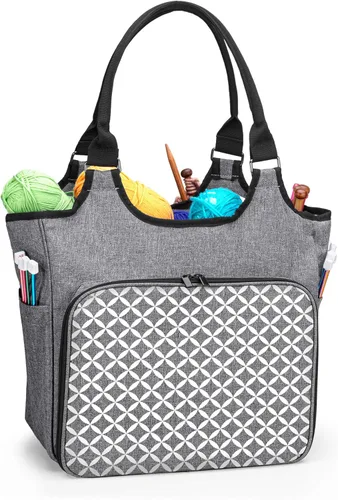 Miniatura 10 de YARWO Bolsa de punto, organizador de almacenamiento de hilo para madejas de hilo, agujas de tejer, ganchos de ganchillo y proyectos de tejido
