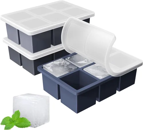 Bandeja grande para cubitos de hielo para whisky: FDDBI Molde grande cuadrado para cubitos de hielo para cóctel - Paquete de 3 bandejas de silicona