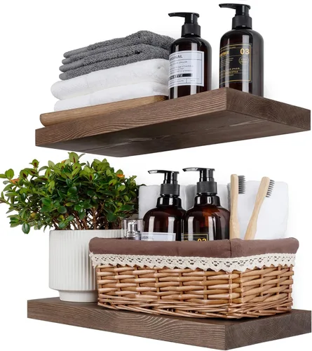 Miniatura 39 de BGMG Estantes flotantes de madera de 12 pulgadas, estantes flotantes negros, estantes de pared de madera maciza para baño, sala de estar