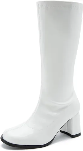 Miniatura 7 de Botas Go-Go para mujer, a media pantorrilla, de piel sintética, zapatos de baile con cremallera, botas de disfraz
