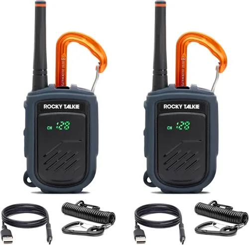 Miniatura 7 de Rocky Talkie Radio de Montaña - Walkie Talkie de Largo Alcance, Radio Portátil FRS, Vida de Batería de 4 Días, Máxima Durabilidad, Pack de 2