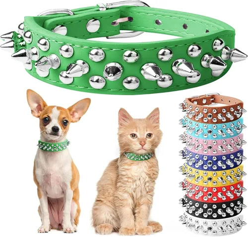 Miniatura 17 de Collar de perro y gato rojo con púas pequeñas para perros pequeños y medianos machos hembras – Collar ajustable con tachuelas – Collar de perro
