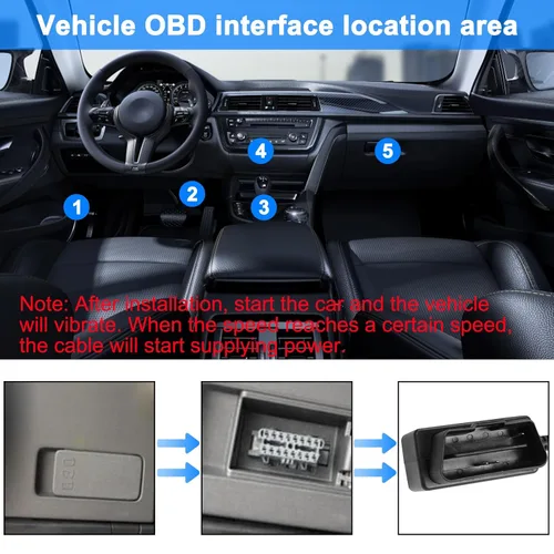 Miniatura 7 de XMSJSIY Cable de alimentación OBD para cámara de tablero tipo C OBD2 adaptador de cable de alimentación Cable de carga de cable duro con conector