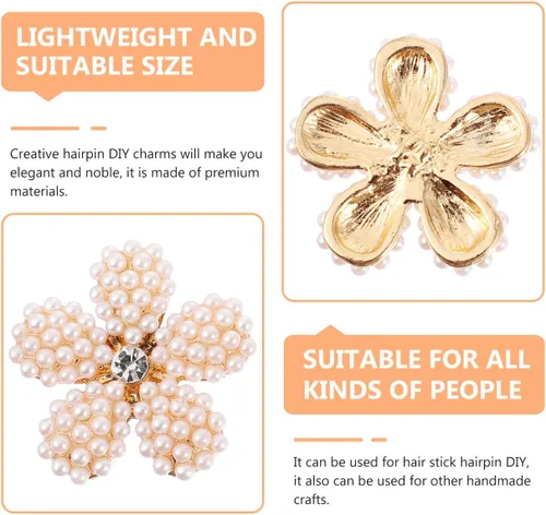 Miniatura 6 de EXCEART 10 piezas de accesorios con forma de flor de perla, dijes de horquilla para palos de pelo, horquillas para ropa, adornos hechos a mano