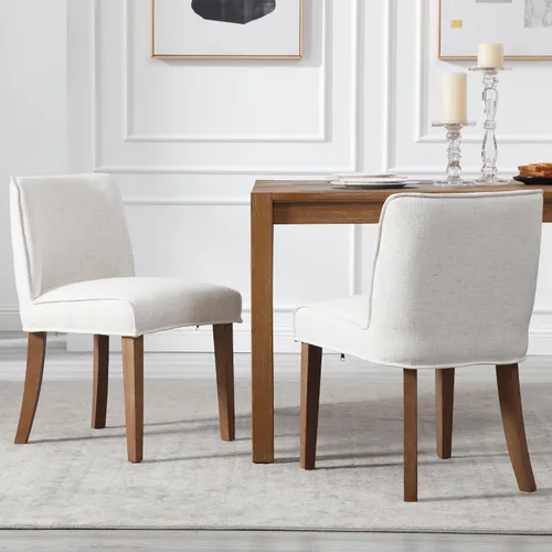 Miniatura 2 de chairus Juego de 4 sillas de comedor de granja, cómodas sillas de cocina tapizadas de tela de lino, sillas de comedor de madera marrón nogal